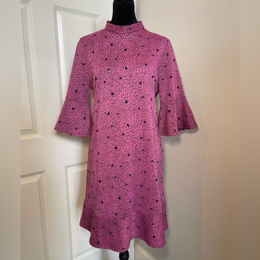 Tyler Böe Mindy Floral Jacquard Dress Pink Black Bell Sleeve Size M